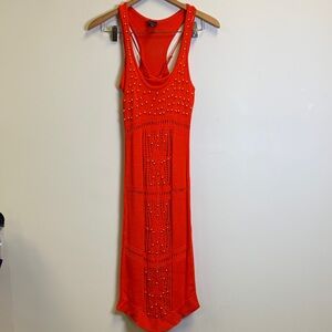 2B Bebe Orange Beaded Knit Racerback Midi Dress